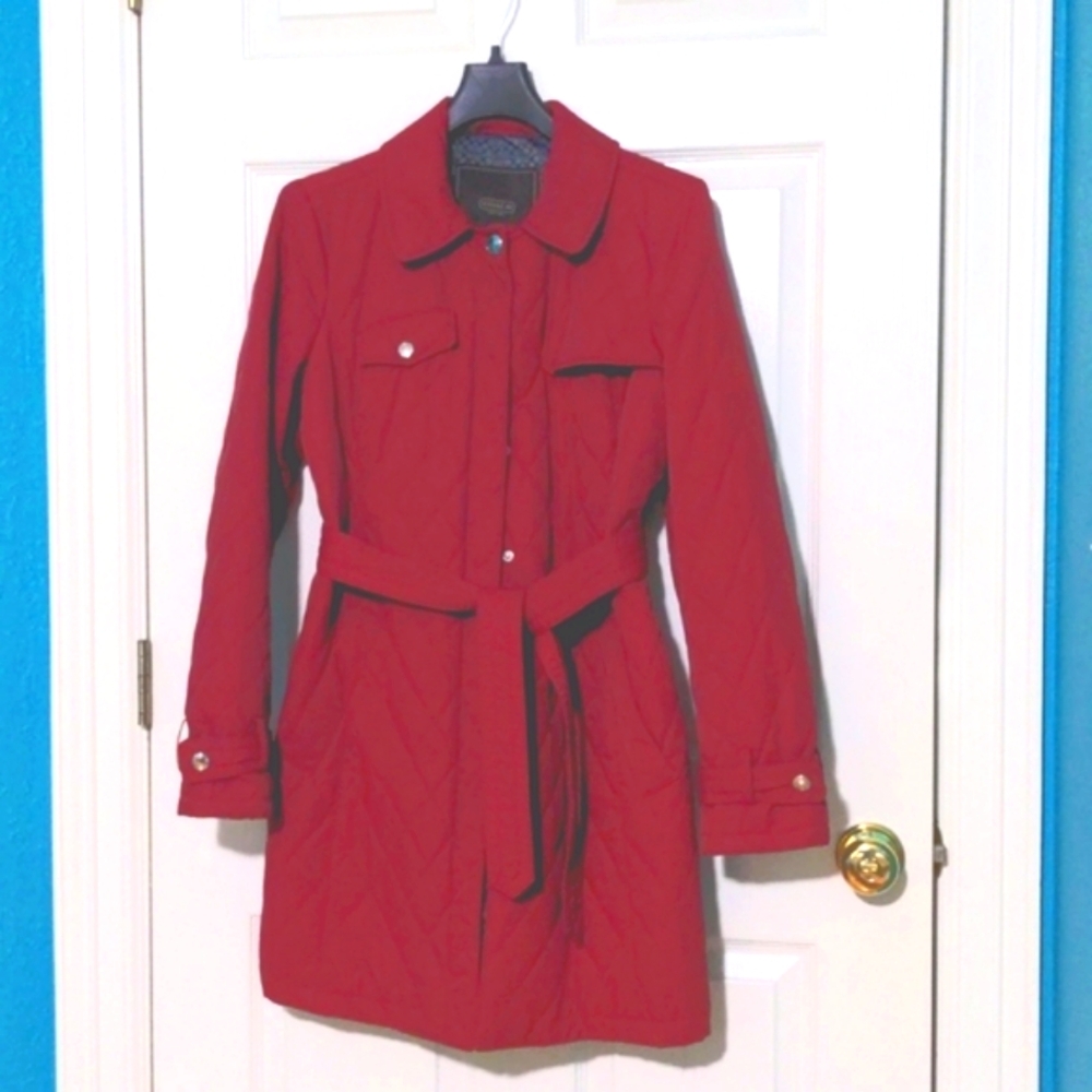 Coach Belted Red Jacket with Quilted Design, Large.EUC